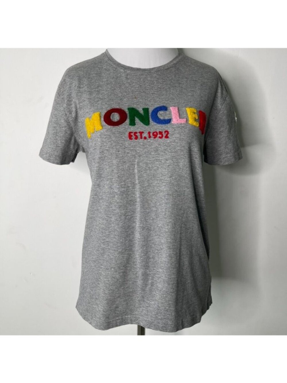 Moncler Genius Grey Cotton Flocked Logo Crew Neck T-Shirt Size L Authentic